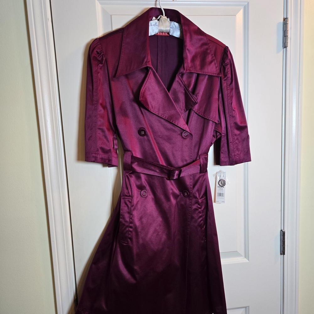 Elegant Burgundy Satin Trench Coat